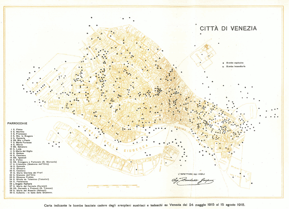 Bombe lanciate su Venezia dal 24 maggio 1915 al 15 agosto 1918