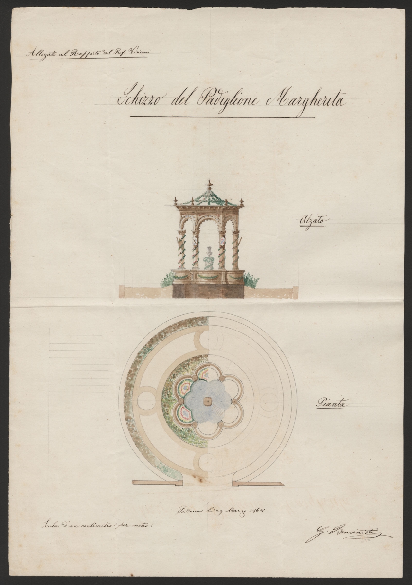 Disegno del Padiglione Margherita allestito in onore della Principessa Margherita