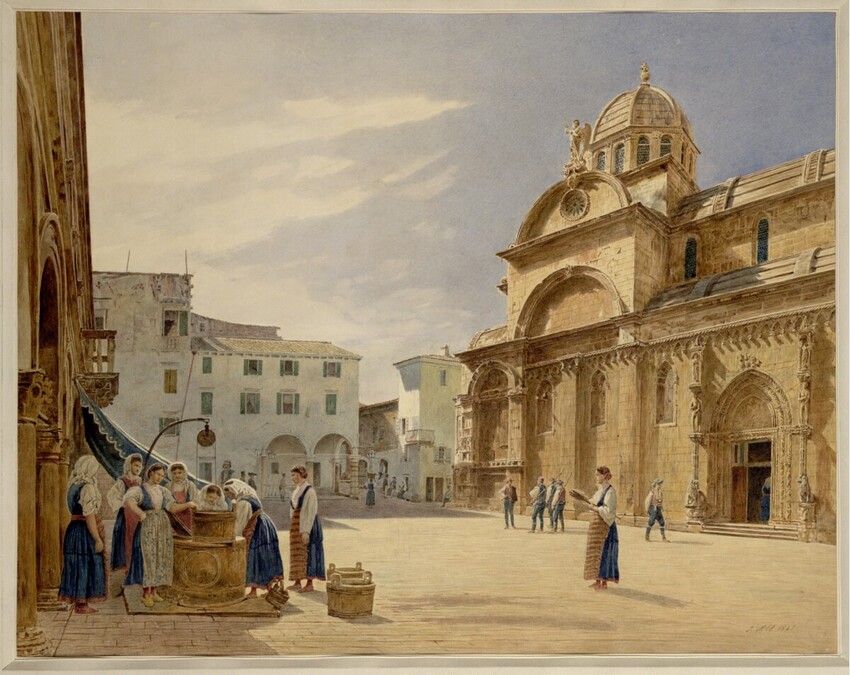 Vista Piazza Grande con la cattedrale di Sebenico