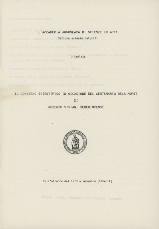 Frontespizio programma del congresso scientifico in occasione del centenario della morte di Roberto De Visiani