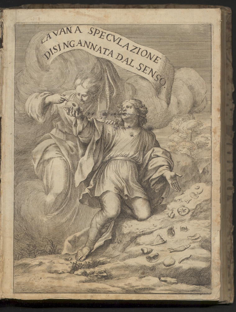 Frontispice of: Scilla, Agostino. La vana speculazione disingannata dal senso. (1670). Biblioteca di Geoscienze dell'Università di Padova. 