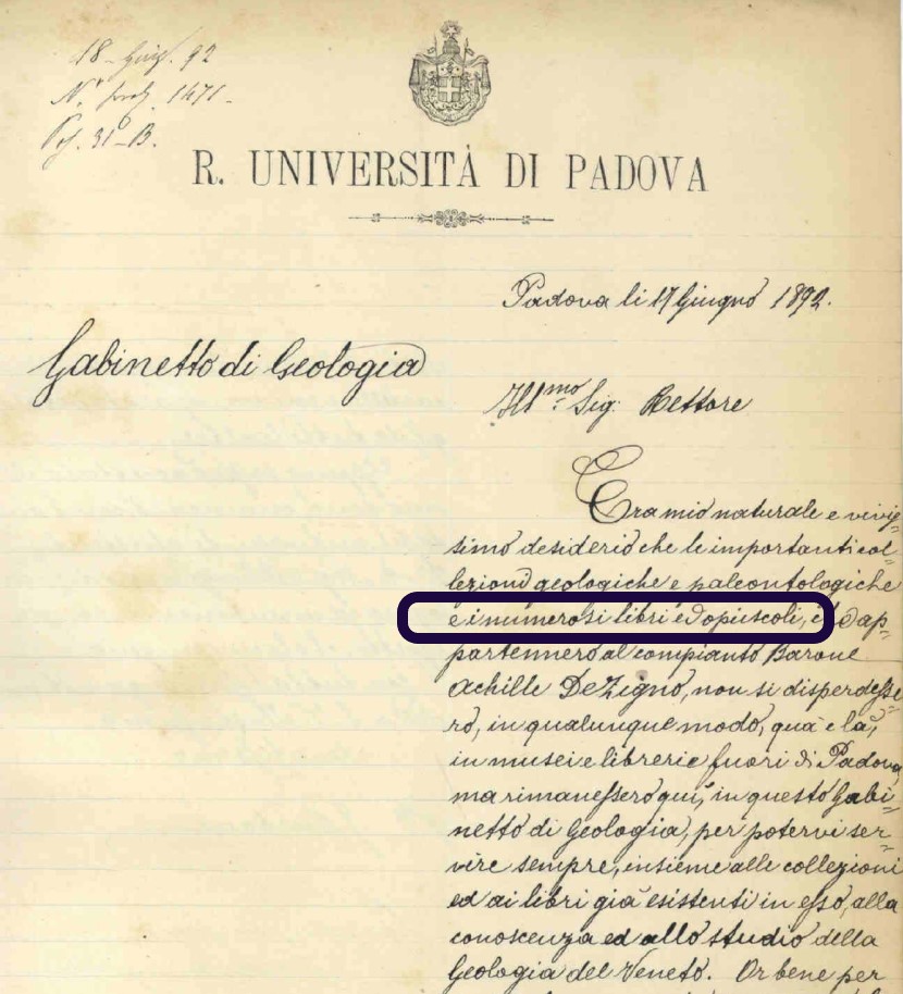 Intenzione a donare di Giovanni Omboni del 17 giugno 1892