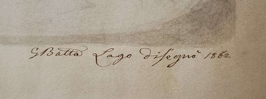 detail of Giovan Battista Lago’s signature in one of the drawings of the ichthyolites: G. Batta Lago disegnò [painted] 1862. Biblioteca di Geoscienze dell'Università di Padova.