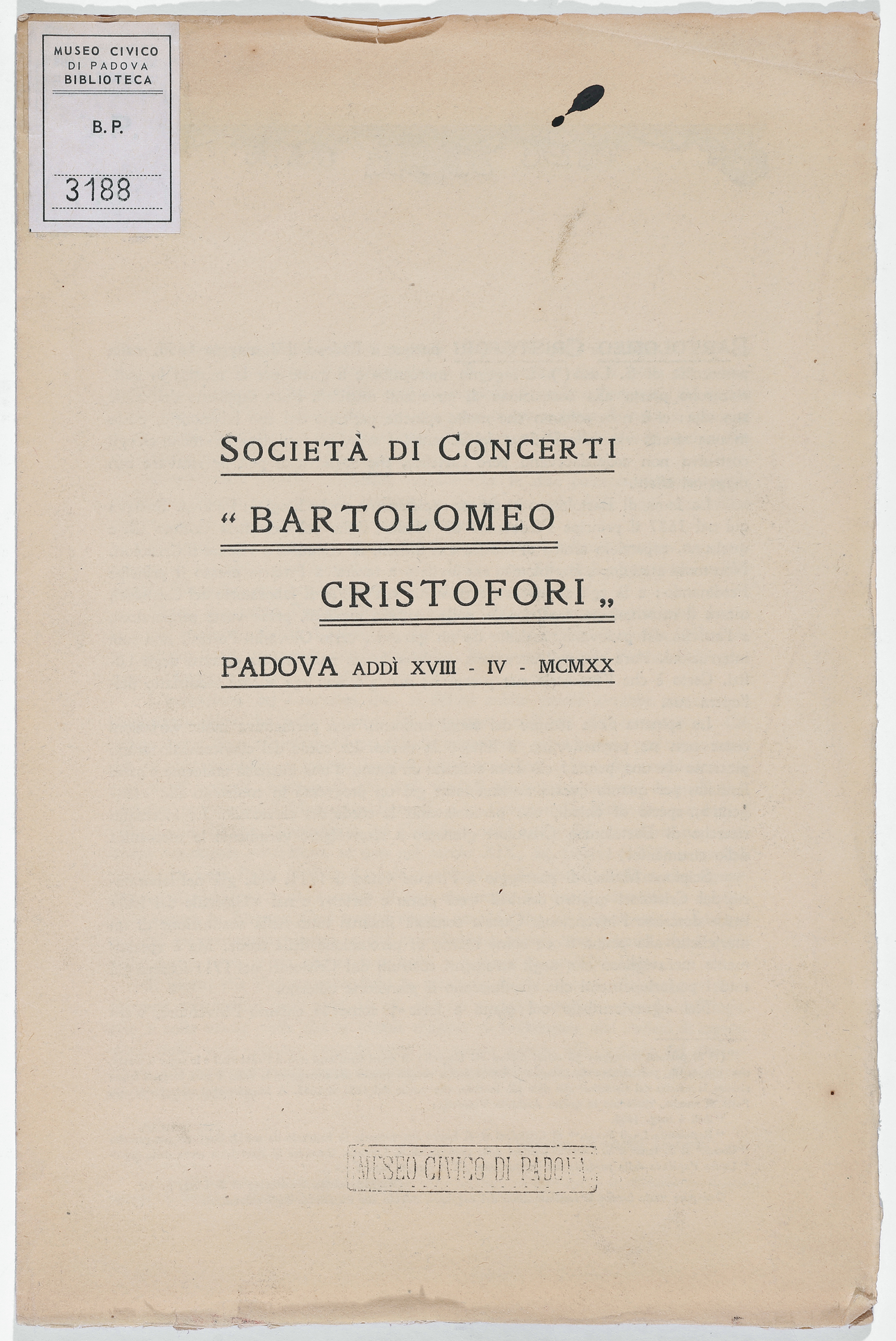 Atti della Bartolomeo Cristofori, p. 1