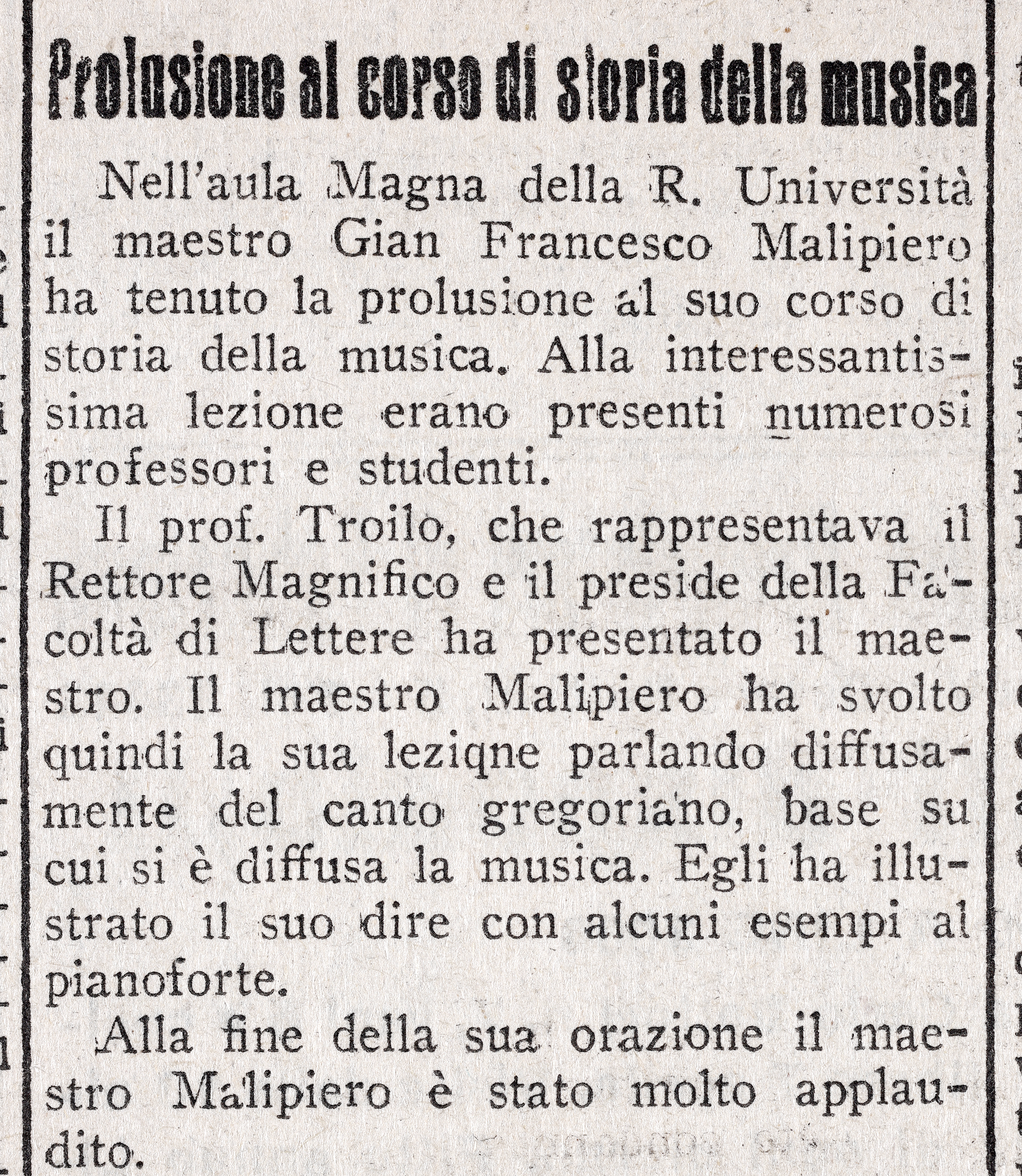 Il Veneto, 4 marzo 1936-Prolusione al corso di storia della musica