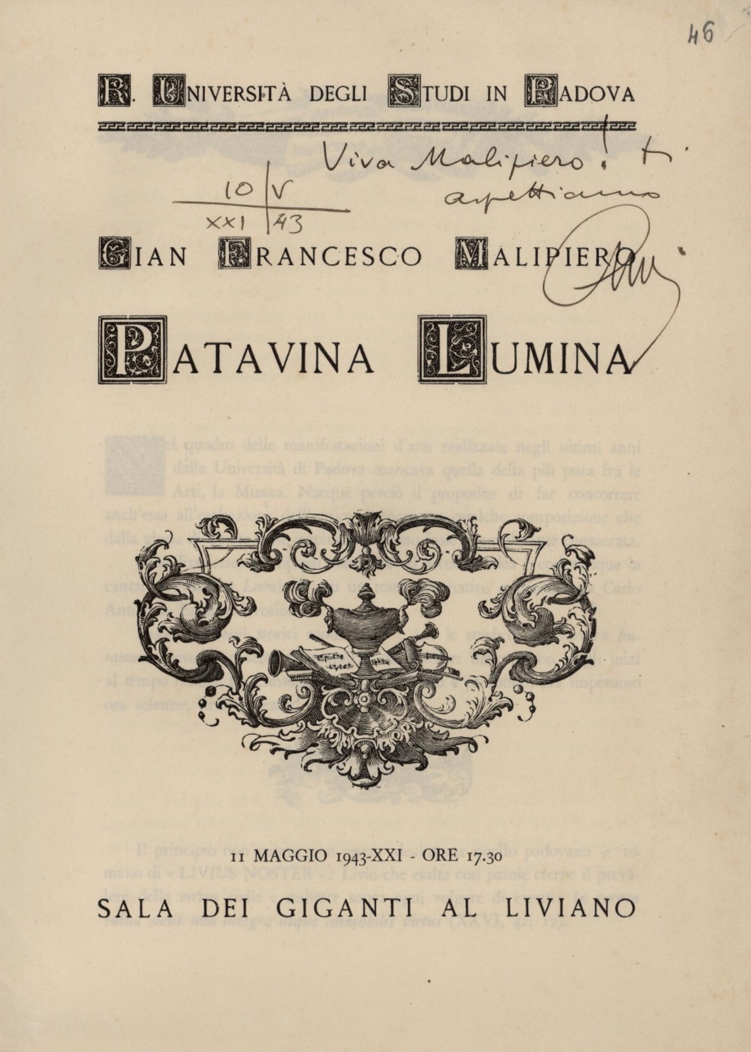 Patavina Lumina, "Viva Malipiero", FC