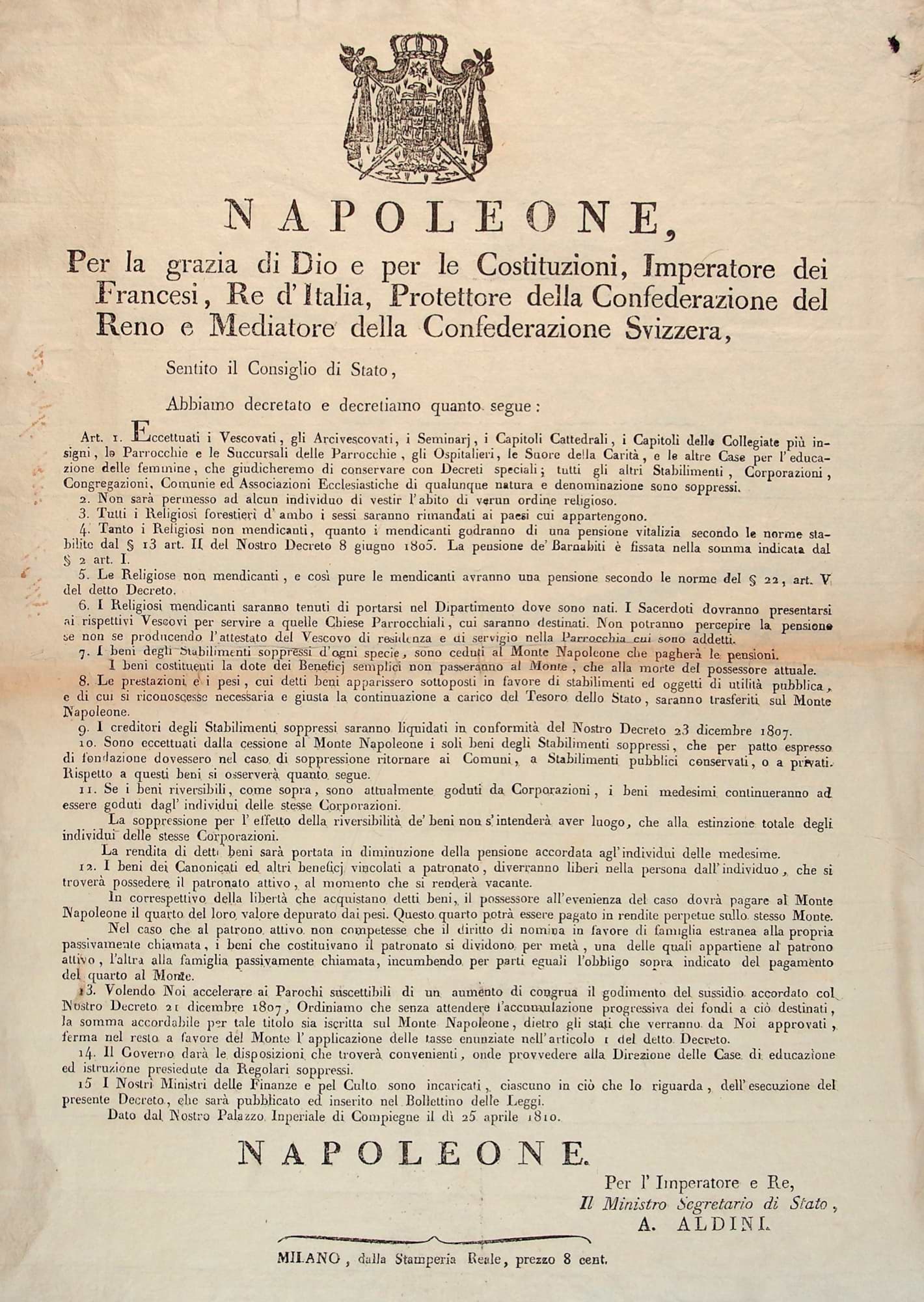 Atti comunali b 129 proclama 25 aprile 1810
