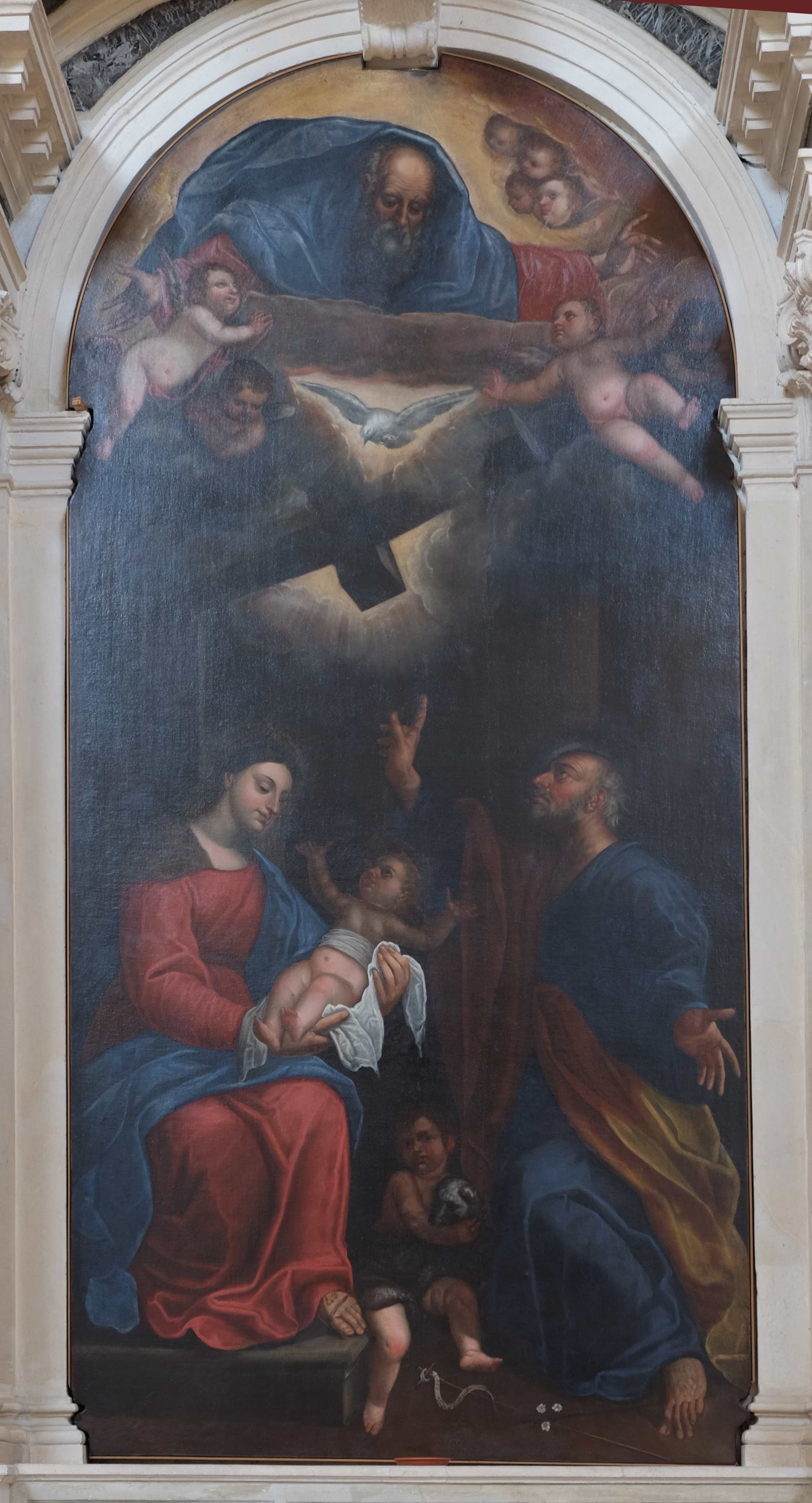 C. Ridolfi, Madonna col Bambino e san Giuseppe che indica il Padre Eterno
