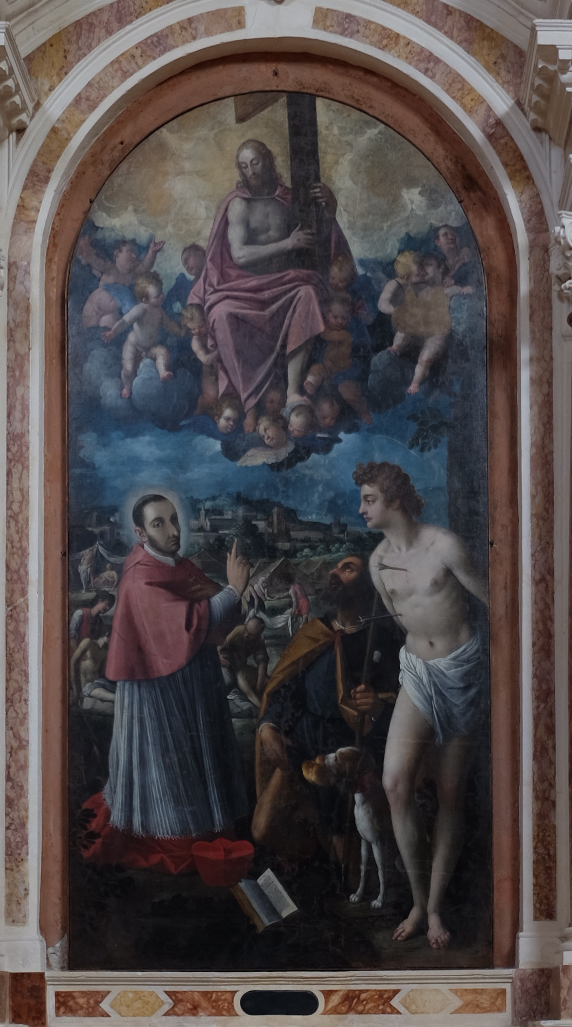 P. Damini, Cristo con i santi Carlo, Sebastiano e Rocco (1620 circa)