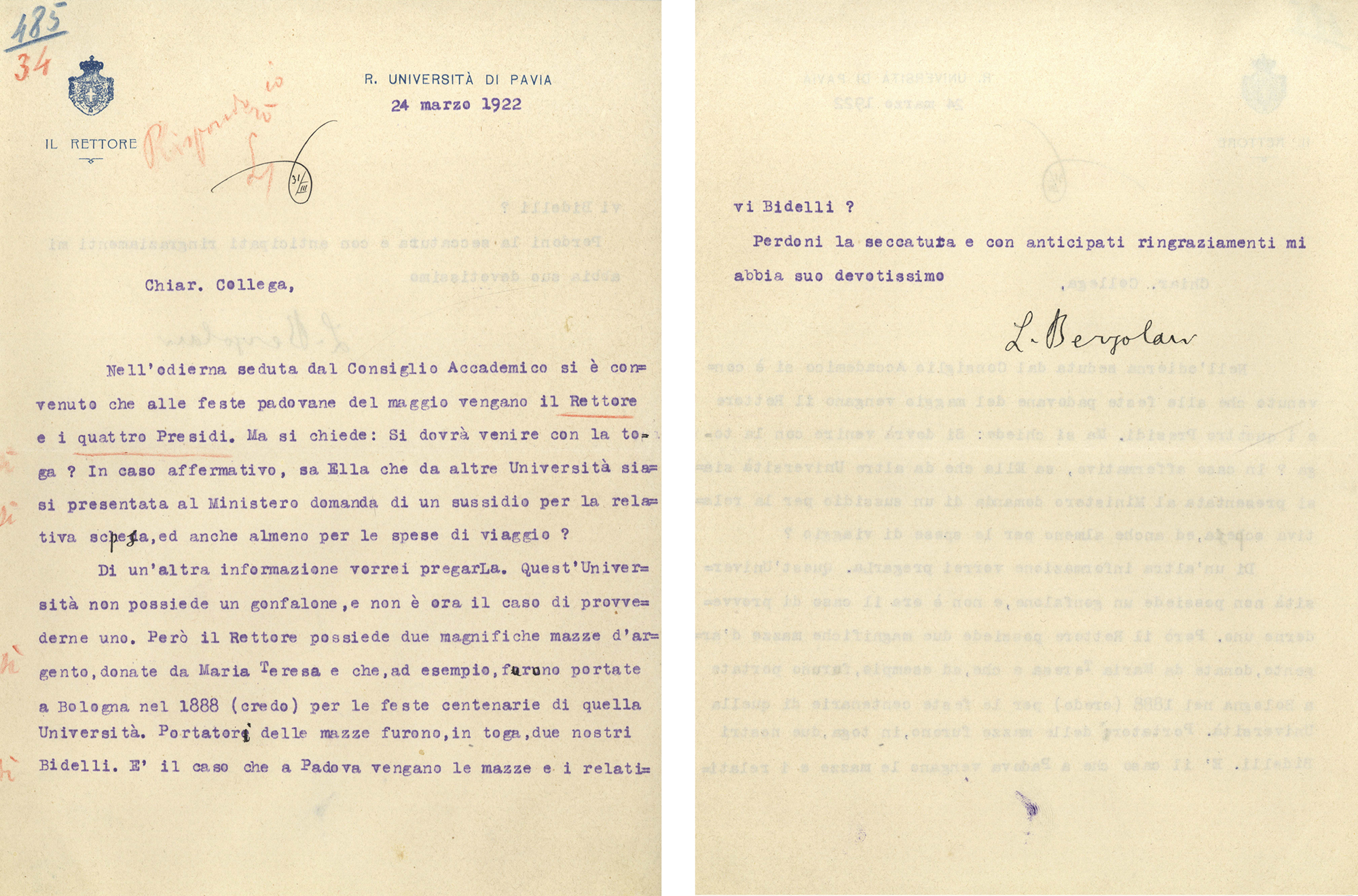 1922_03_24_lettera della R.Università di Pavia