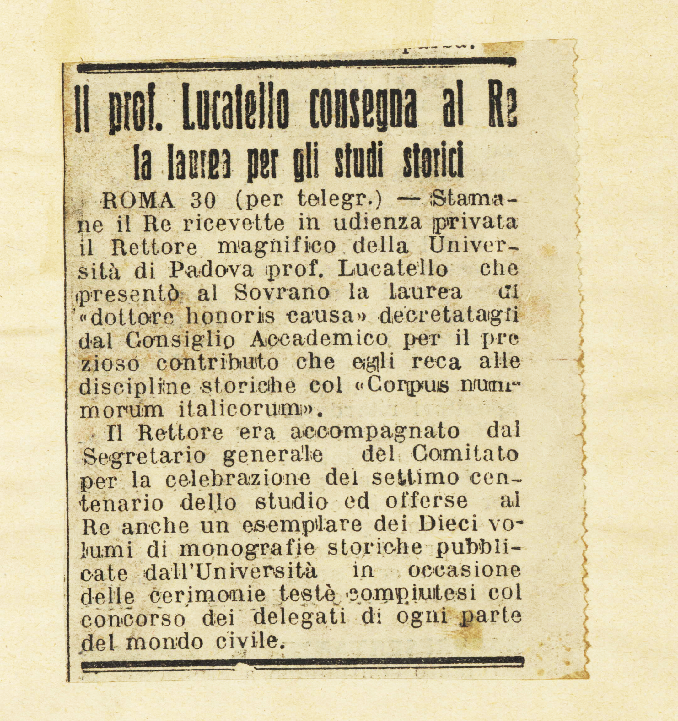 1922_05_31_IlGazzettino_Lucatello consegna al re la laureaper gli studi storici