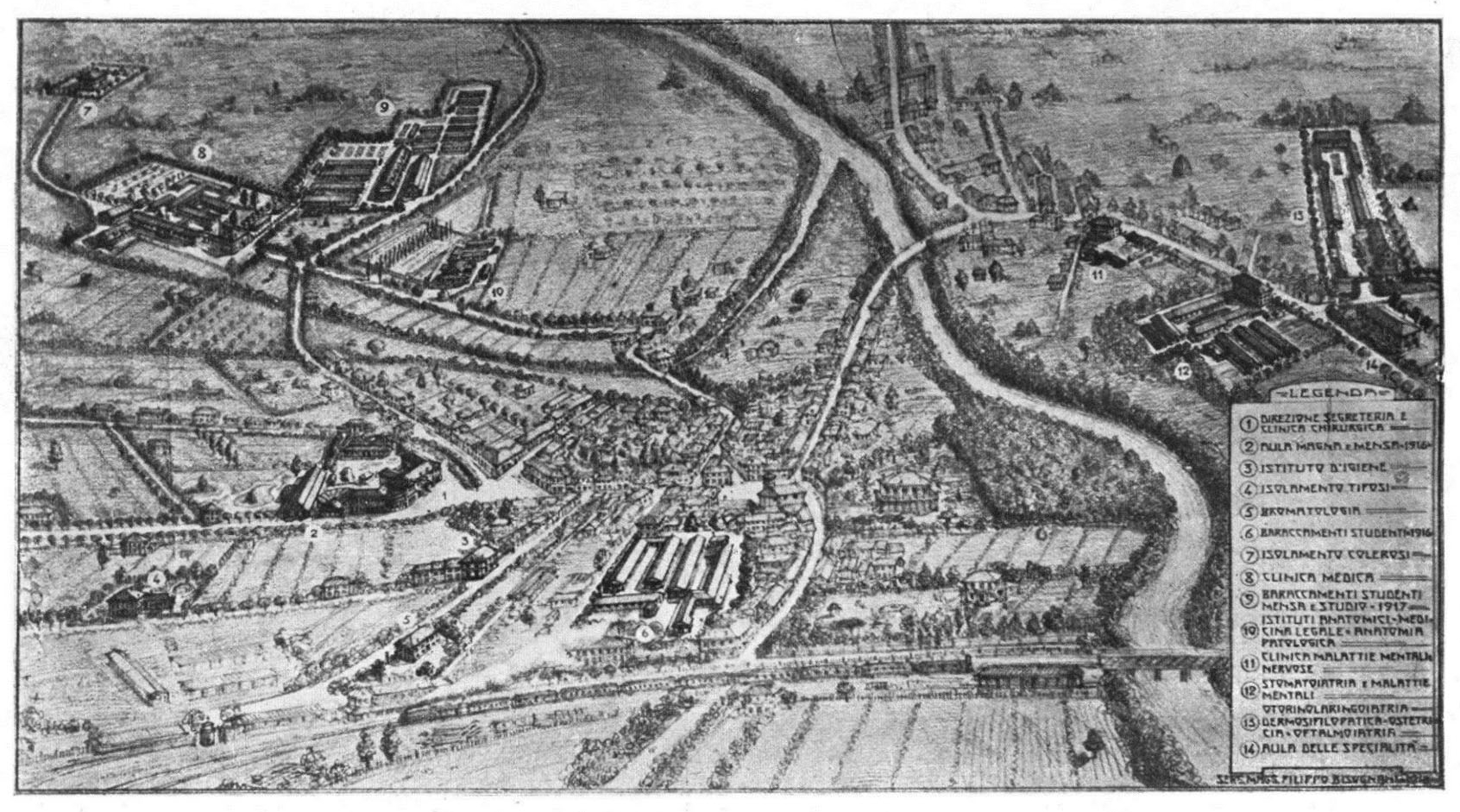 Mappa del campus universitario di San Giorgio di Nogaro (Tusini 1918)