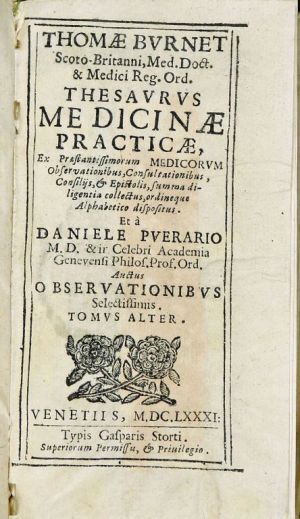 Thomae Burnet, Thesaurus medicinae practicae (BUPd, 90.a.242, front.)