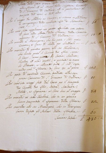 Nota spese (ASVe, Riformatori allo Studio, b.141, 16 aprile 1784) 