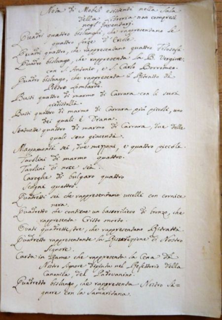 Nota dei mobili (ASVe, Riformatori allo Studio, b.141, 20 gennaio 1784)